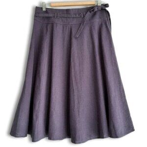NEW LOOK / NEW Linen Blend Midi Knee Length Skirt w/ Belt Navy Blue Sz 8